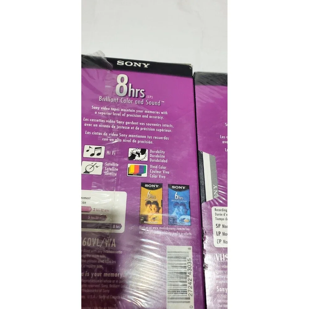 3 Sony VHS T-160 Blank Tapes 8HR Standard Grade New Sealed Vintage VCR